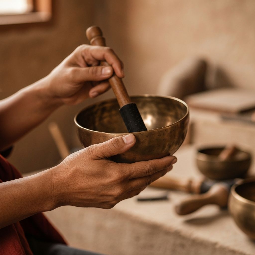 Artisan hands playing the singing bowl